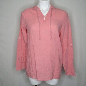 North River Pink Long Roll Tab Sleeve Hoodie Cotton Top Women's M Medium